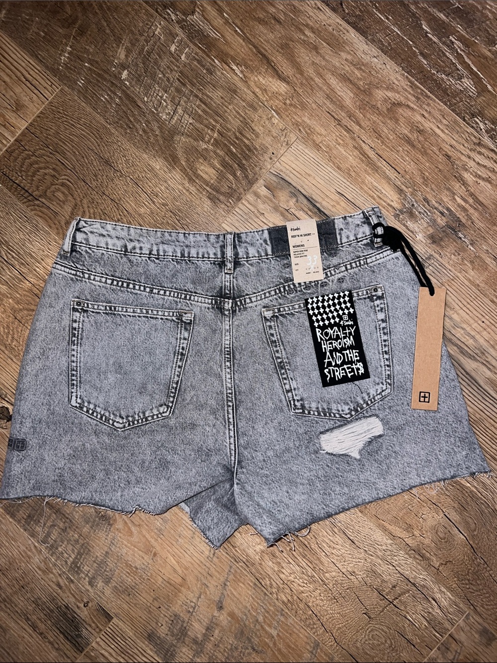 Ksubi Grey Acid Wash Raw Hem Denim Shorts